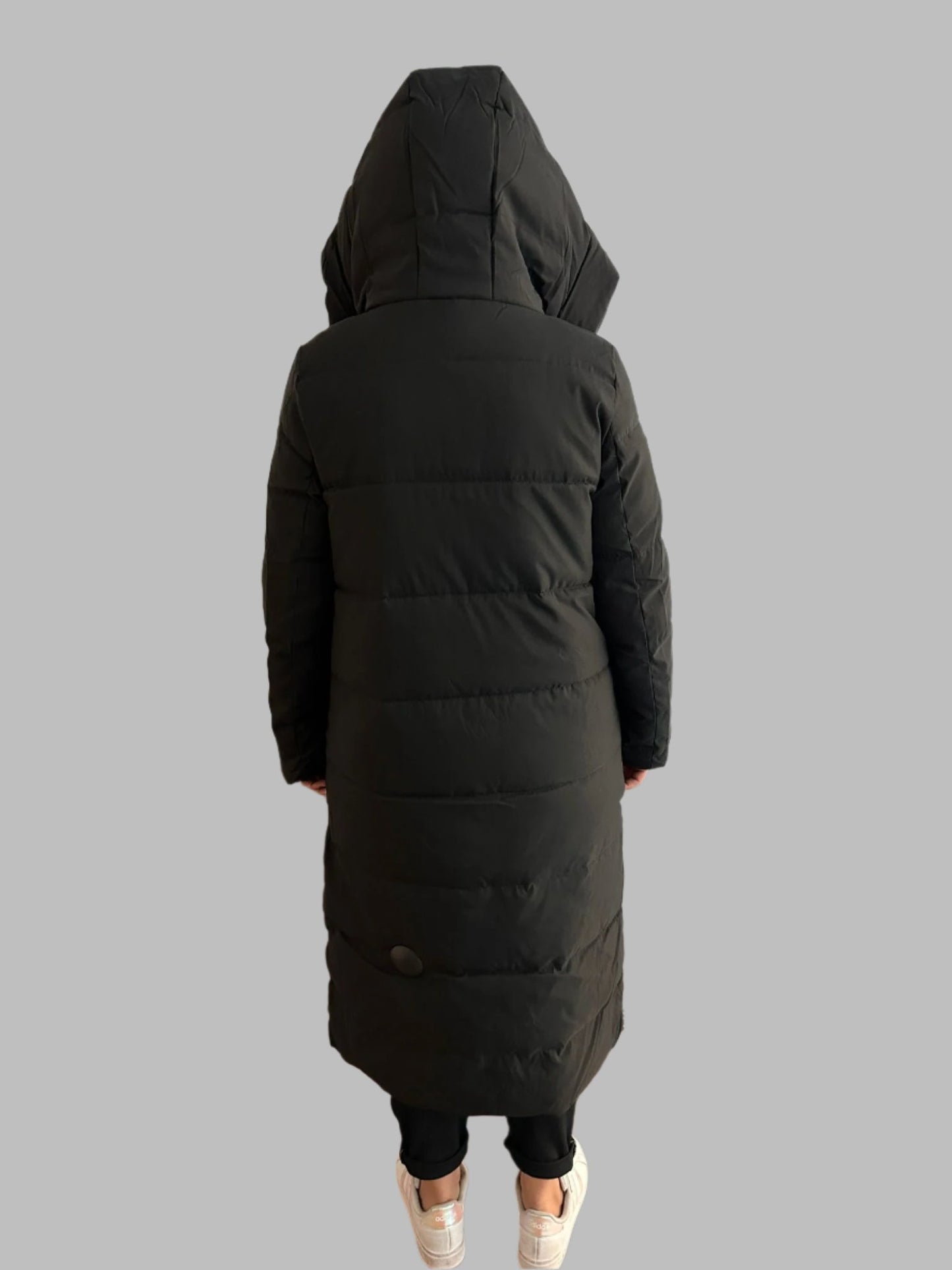 Faux Leather Black Maxi Puffer Jacket With Zip Detail