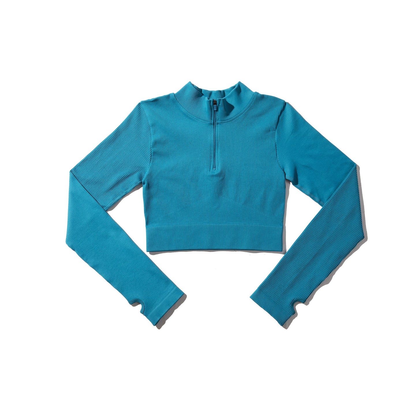 Black Long Sleeve Half Zip Ribbed GYM Cropped Top