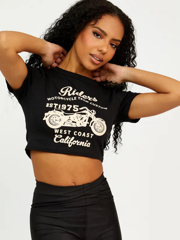 Black Riders Graphic Printed Crop Top