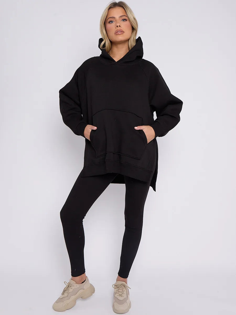 Slate Grey Oversized Split Sides Hoodie & Ribbed Leggings Co-ord