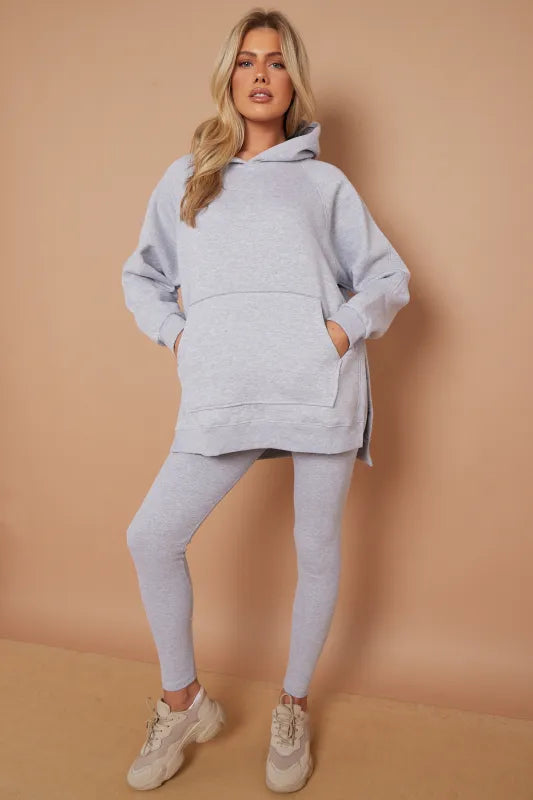 Slate Grey Oversized Split Sides Hoodie & Ribbed Leggings Co-ord