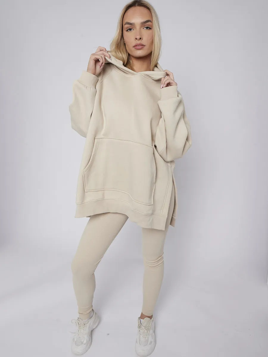 Slate Grey Oversized Split Sides Hoodie & Ribbed Leggings Co-ord