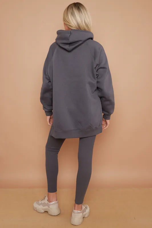 Slate Grey Oversized Split Sides Hoodie & Ribbed Leggings Co-ord