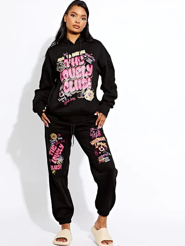 White The Lovely Club Slogan Fleece Co-ord