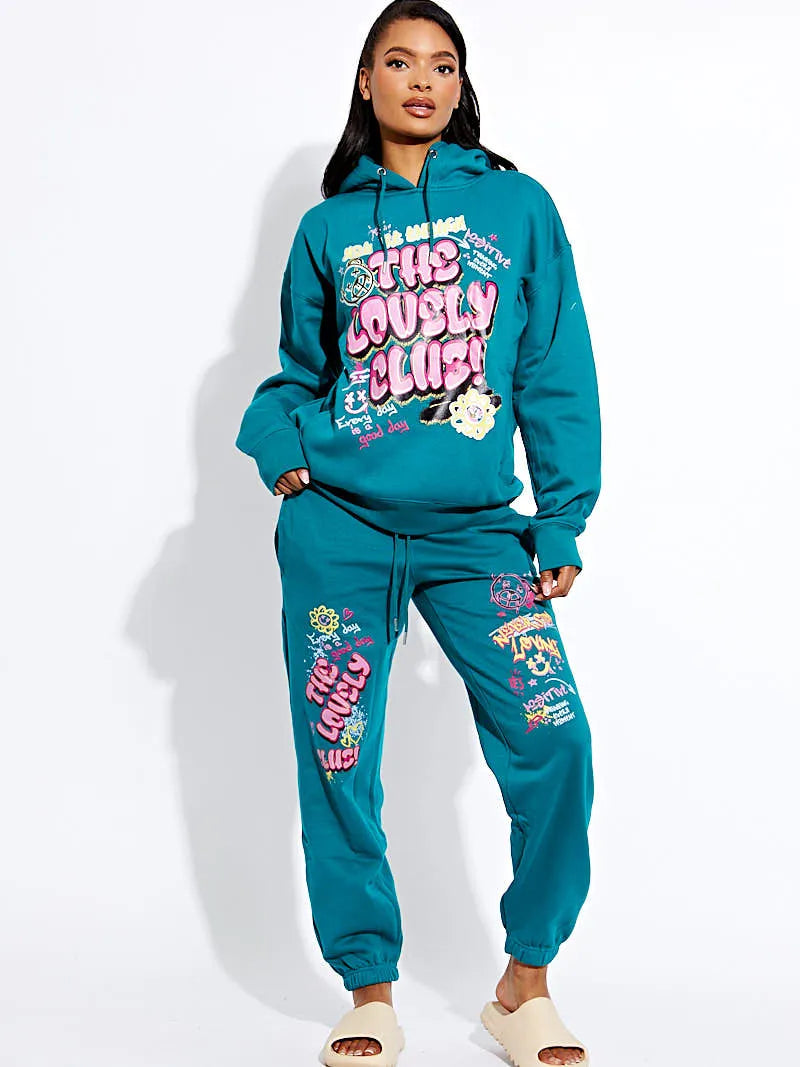 Teal The Lovely Club Slogan Fleece Co-ord