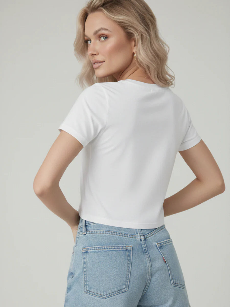 White Vintage California Graphic Printed Cropped Tee