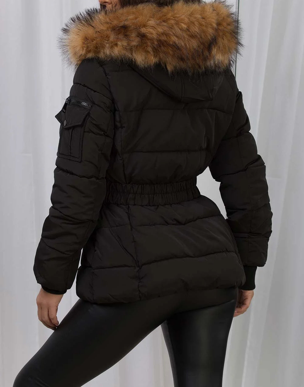 Belted Faux Fur Hooded Jacket