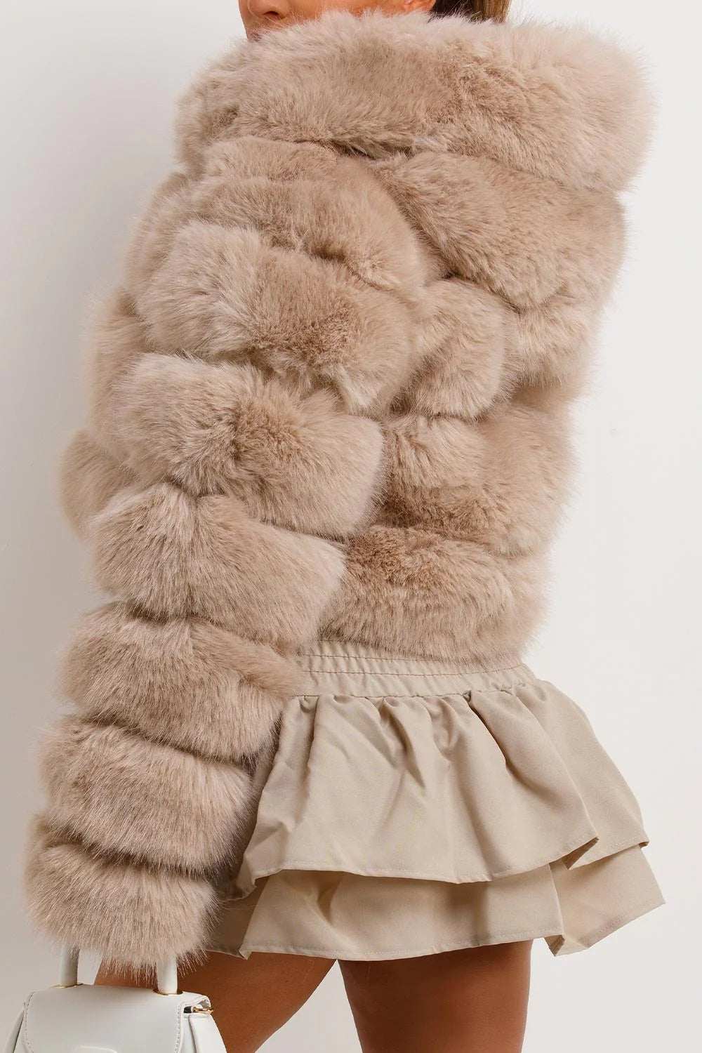 Beige Faux Fur Hooded Jacket