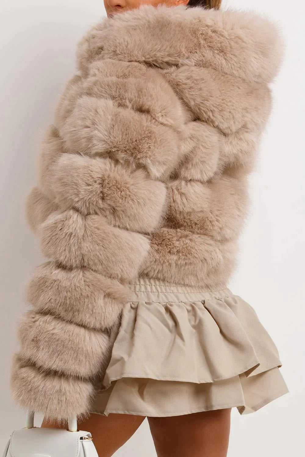 Taupe Faux Fur Hooded Jacket