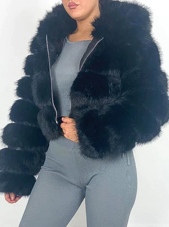 Grey Faux Fur Hooded Jacket