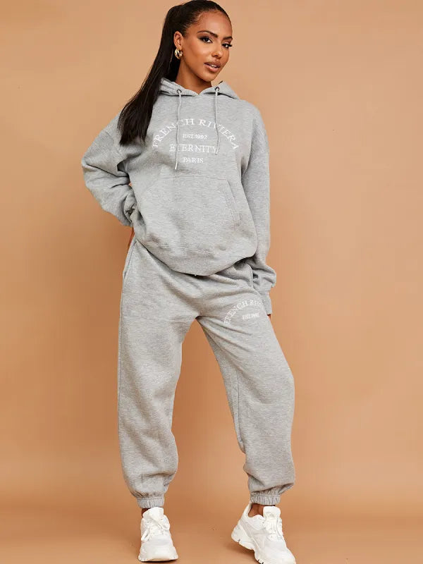 Black Embroidered French Riviera Hooded Fleece Co-ord