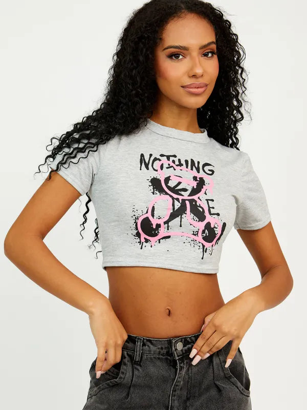 White Nothing Graphic Printed Crop Top