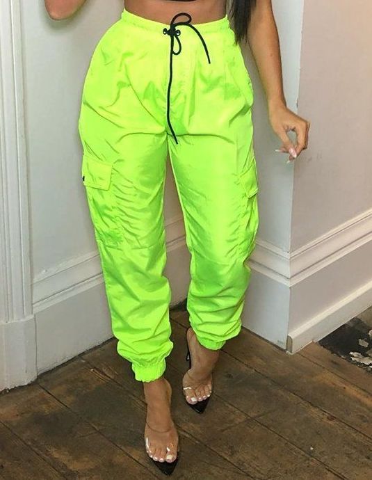 Neon Green Lightweight Shell Cargo Joggers