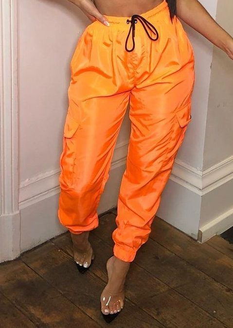 Neon Orange Lightweight Shell Cargo Joggers