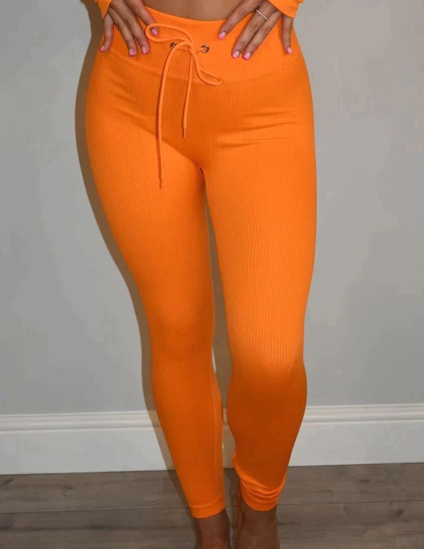 Neon Orange Ribbed Gym Leggings