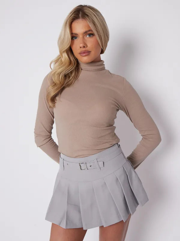 Grey Pleated Mini Tennis Skort With Belt