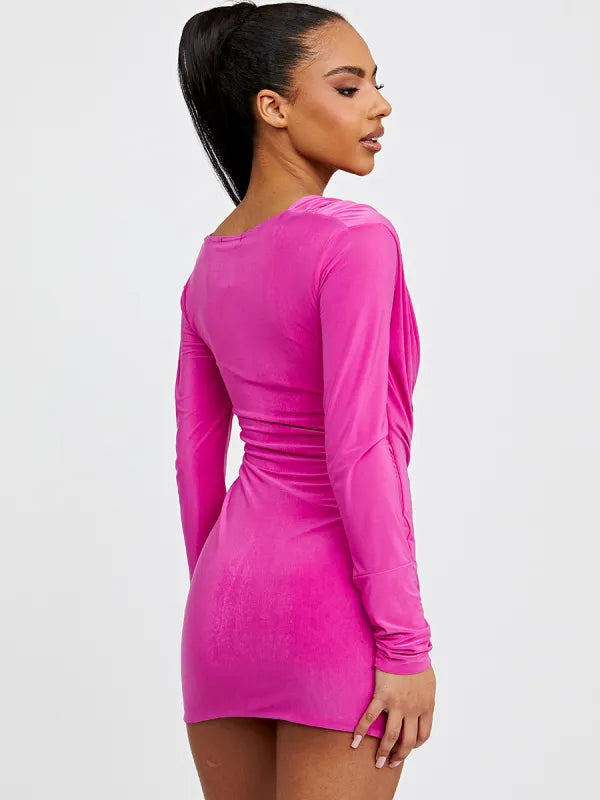 Red Draped Cowl Neck Slinky Dress
