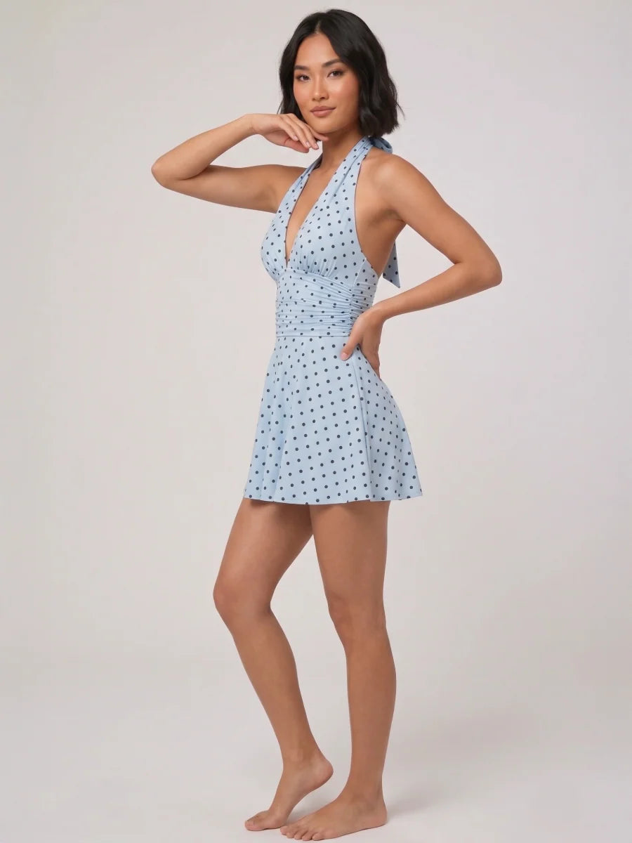 Black Polka Dot Halter Neck Mini Dress