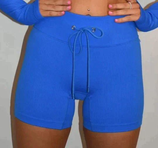 Teal Ribbed GYM Shorts