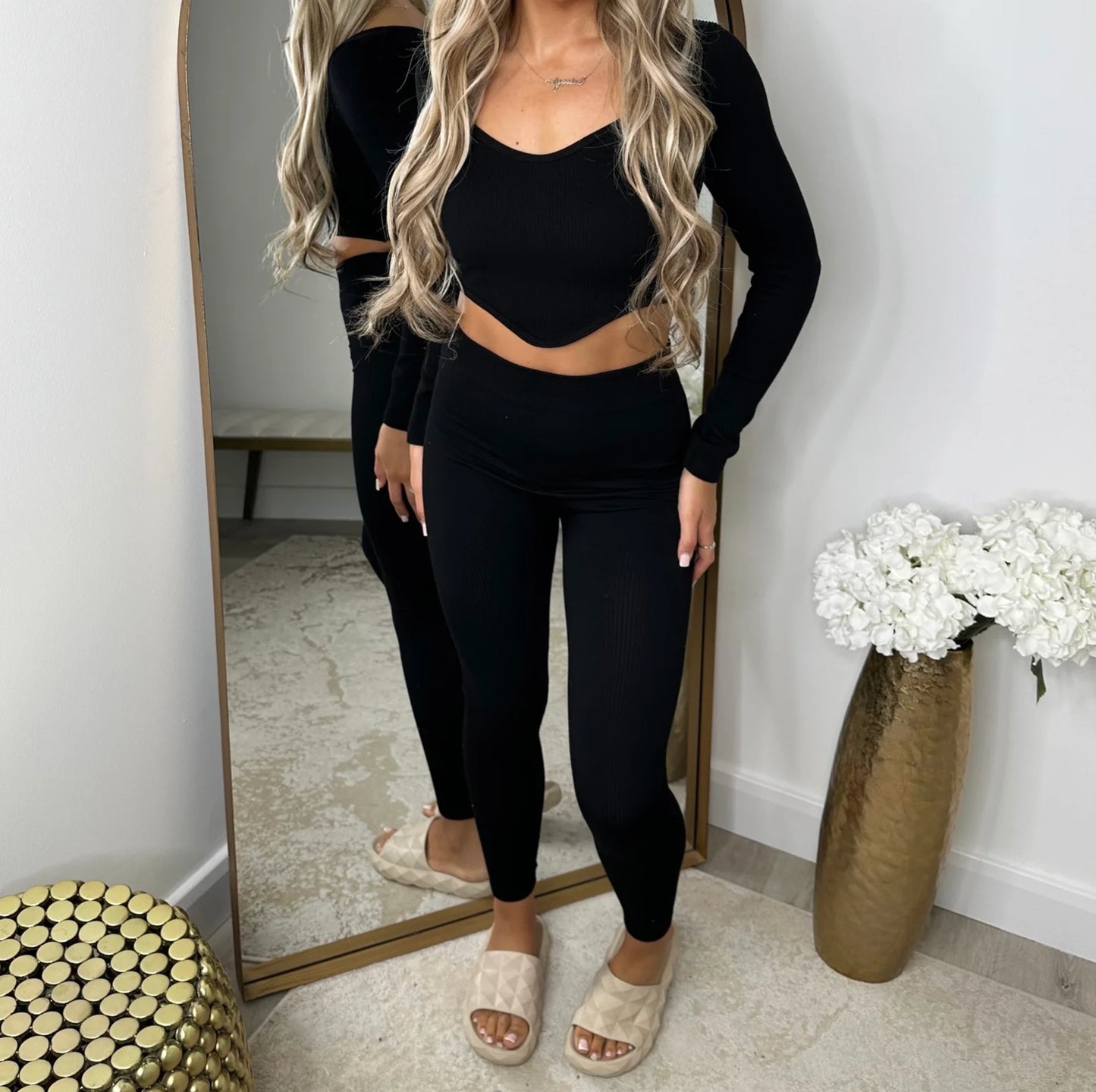 Fuchsia Ribbed Asymmetric Crop Top & Leggings Co-Ord