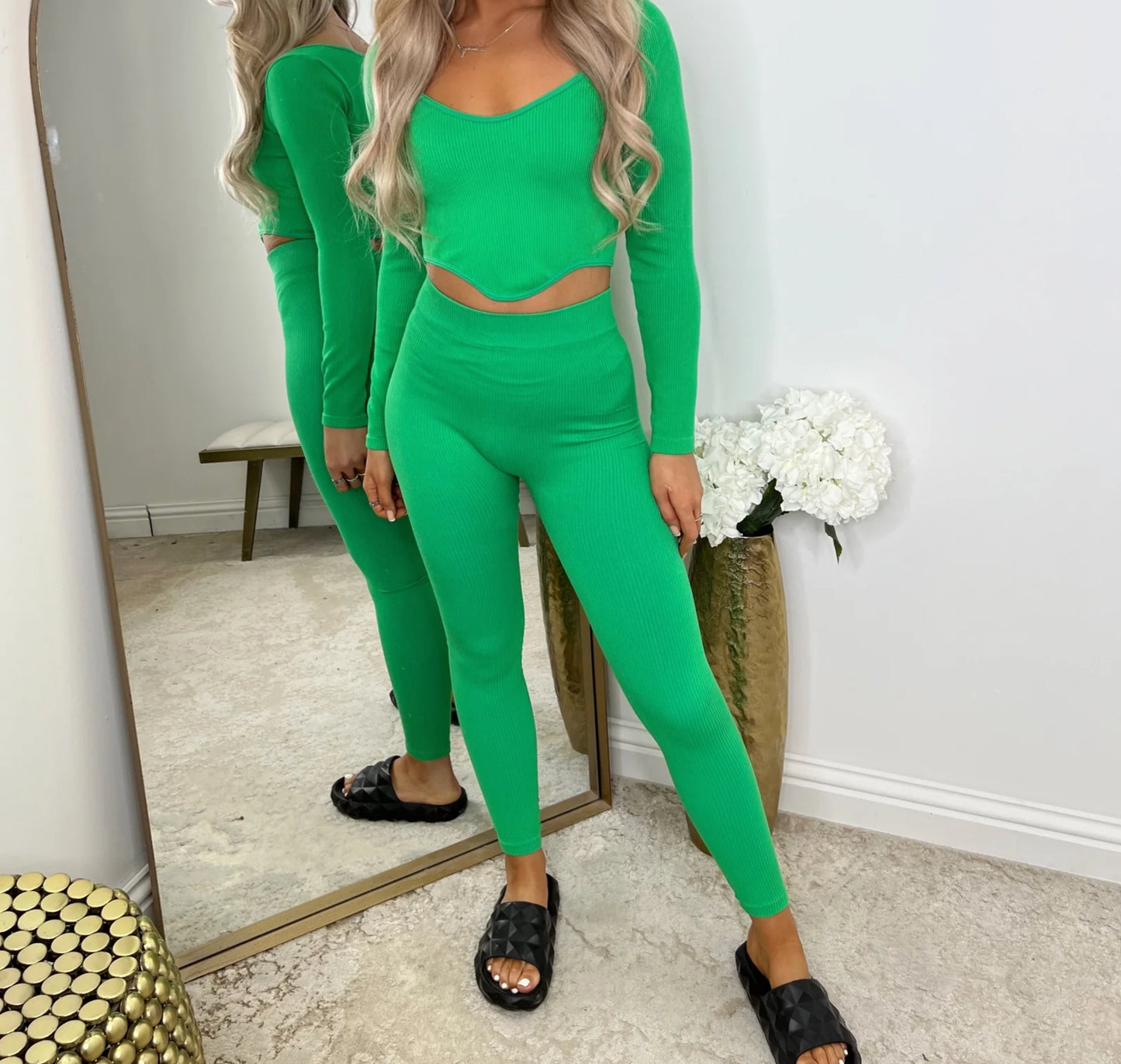 Fuchsia Ribbed Asymmetric Crop Top & Leggings Co-Ord