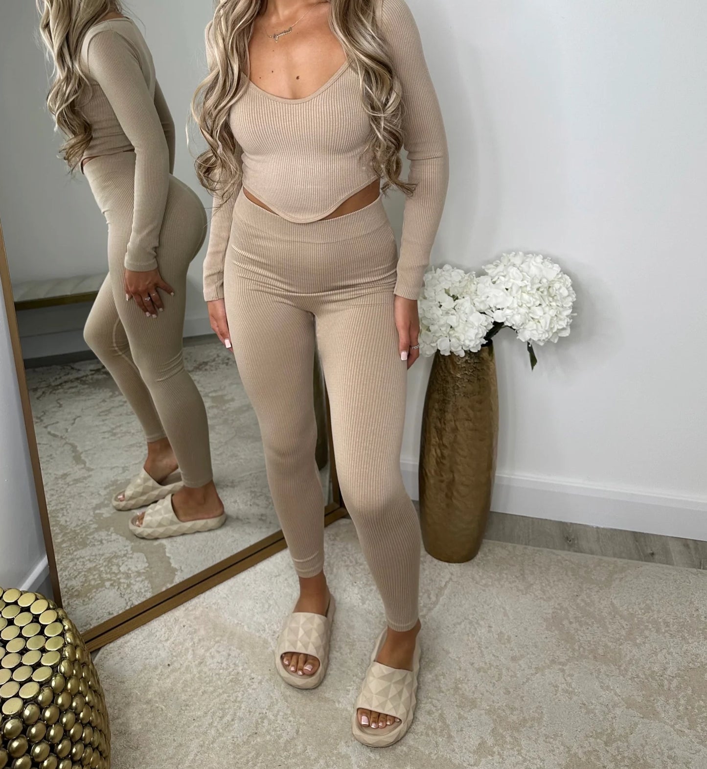 Fuchsia Ribbed Asymmetric Crop Top & Leggings Co-Ord