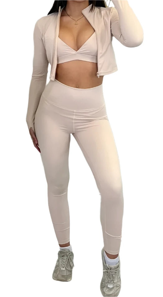 Brown Sculpt Gym Jacket, Bralette and Leggings Co-Ord