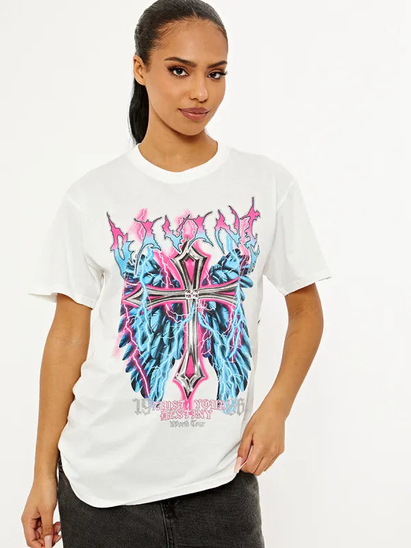 White Divine Graphic Printed T-Shirt