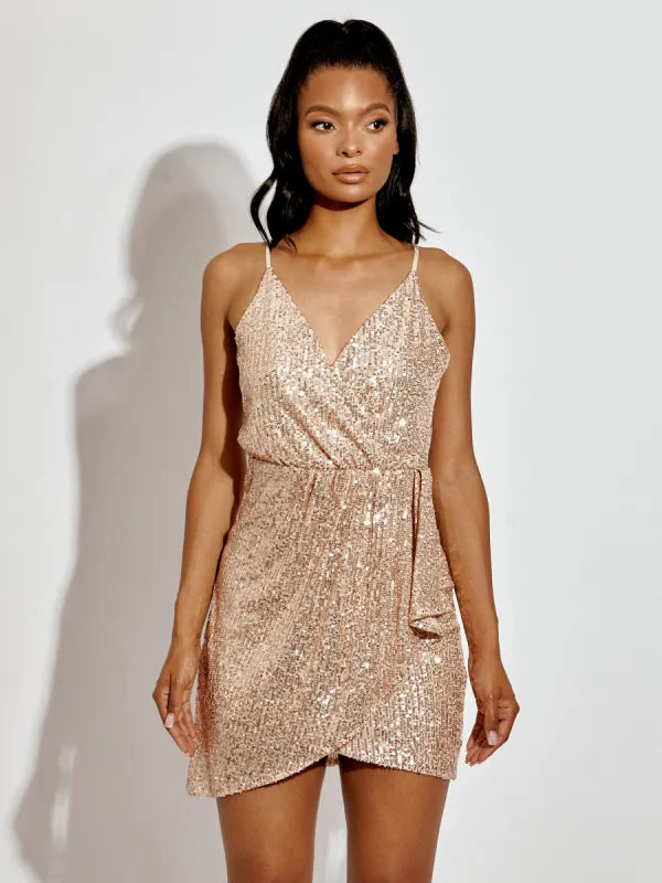 Green Wrap Front Sequinned Cami Dress