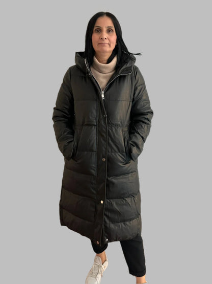 Black Maxi Puffer Jacket With Zip Detail