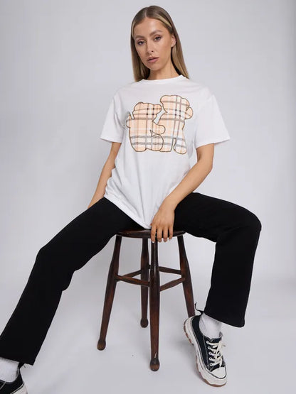 Black Check Teddy Graphic T-Shirt