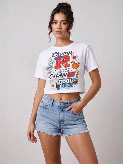 Black Cool Vibes Printed Cropped Tee
