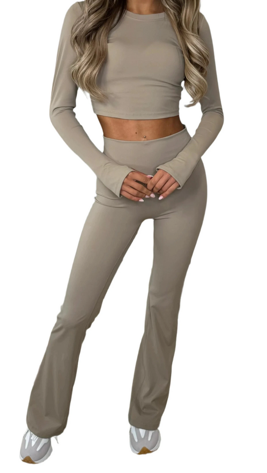 Mocha Flare Trouser And Tie Back Top Co Ord