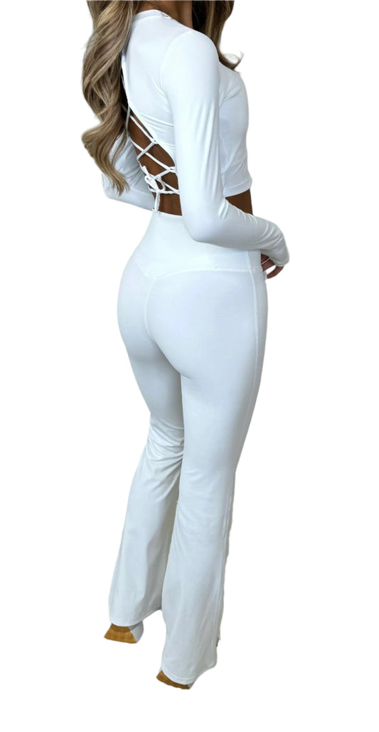 White Flare Trouser And Tie Back Top Co Ord