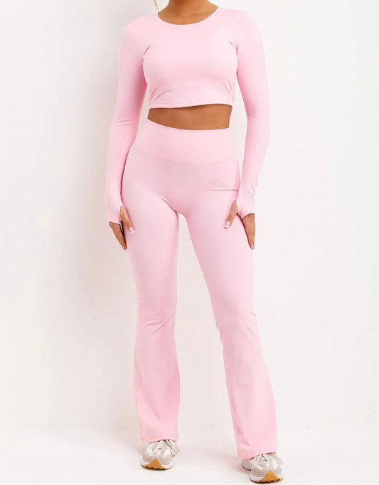 Pink Flare Trouser And Tie Back Top Co Ord