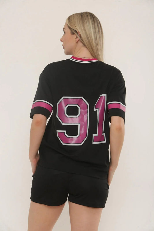 Black Oversized LA Varsity T-shirt & Shorts Co-ord