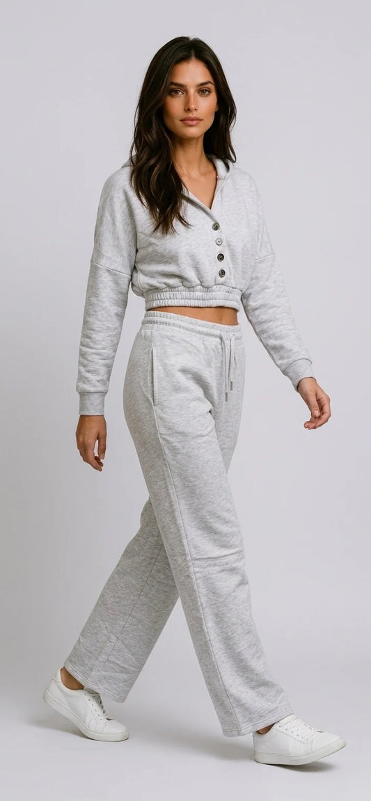 Bleach Grey Soft fleece Cropped Hoodie Jogger Co-ord set