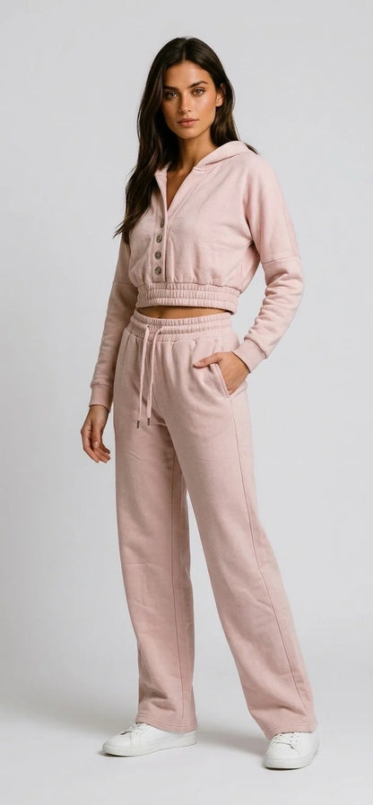 Pink Soft fleece Cropped Hoodie Jogger Co-ord set