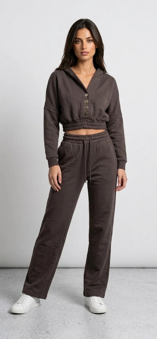 Slate Grey Soft fleece Cropped Hoodie Jogger Co-ord set