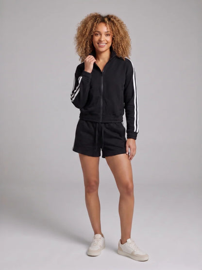 Stone Stripe Detail Top & Shorts Fleece Co-ord