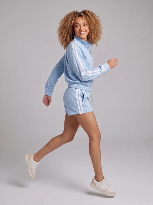 Baby Blue Stripe Detail Top & Shorts Fleece Co-ord