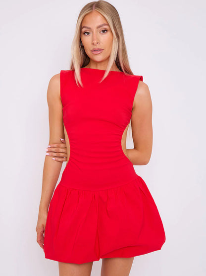 Red Cut Out Detail Balloon Dress