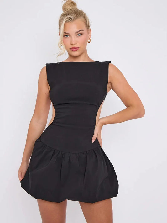 Black Cut Out Detail Balloon Dress