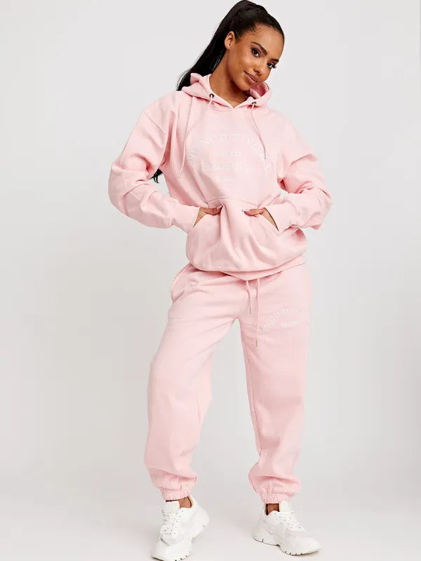 Fuschia Embroidered French Riviera Hooded Fleece Co-ord