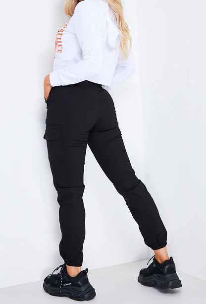 Black High Waisted Pocket Cargo Trousers