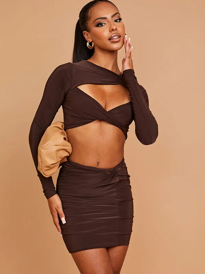 Stone Cut Out Twist Front Crop Top & Skirt Co-ord
