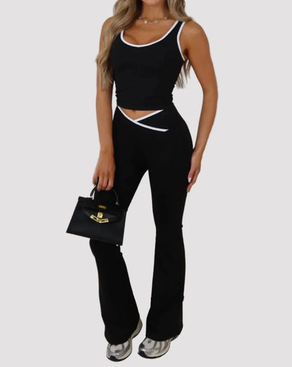 Navy Cami Vest and Flare Pants With Piping