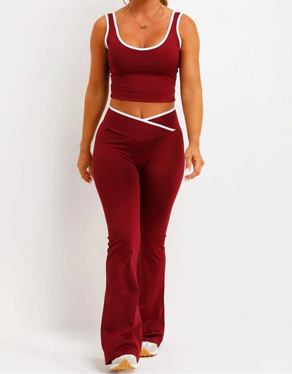 Navy Cami Vest and Flare Pants With Piping