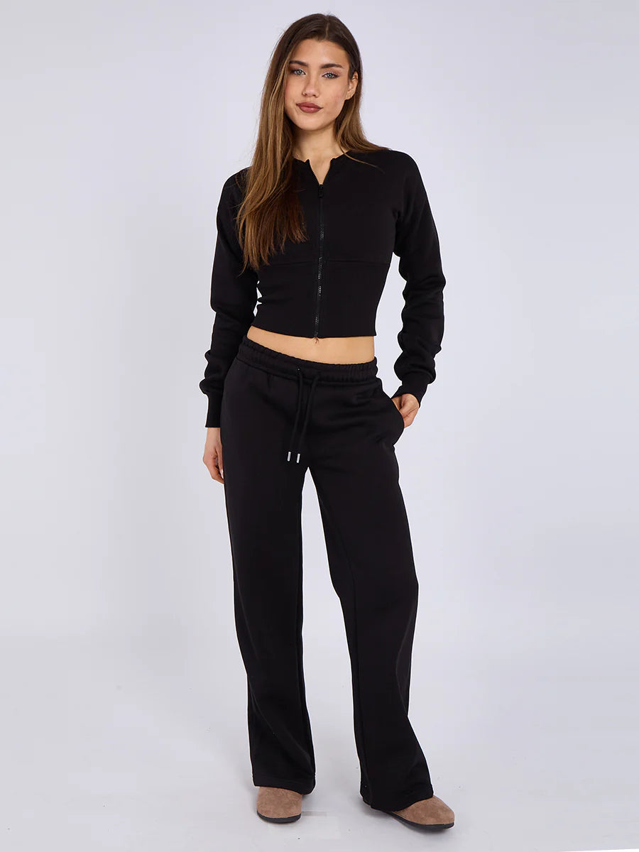 Black Cropped Zip Up Sweatshirt & Wide Leg Trousers Co-Ord