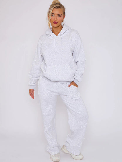 Slate Crucifix Embroidered Fleece Sweatshirt & Joggers Co-ord